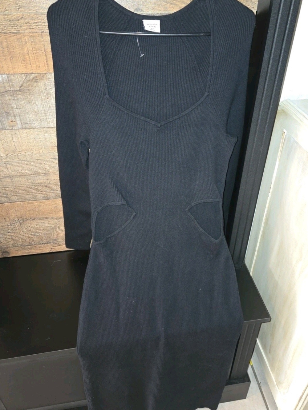 Abercrombie & Fitch Black Ribbed Long Sleeve Scoop Dress